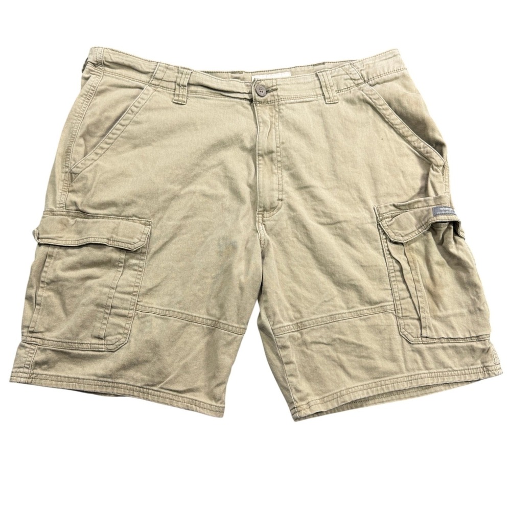Wrangler Cargo Shorts Mens 38 Khaki Tan Relaxed Fit Cotton Blend Stretch
